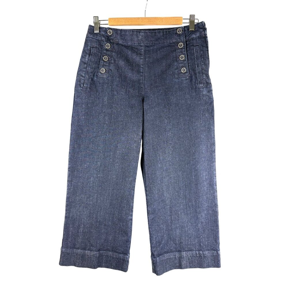 Heritage Coastal Preppy Wide Leg Crop Capris Sailor Front Jeans, Women's 10P/29
